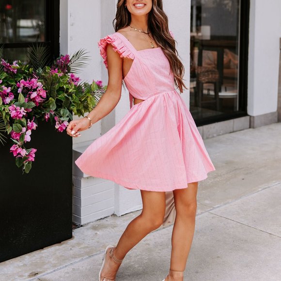 VERNA COTTON RUFFLE BABYDOLL DRESS - PINK - Picture 8 of 9